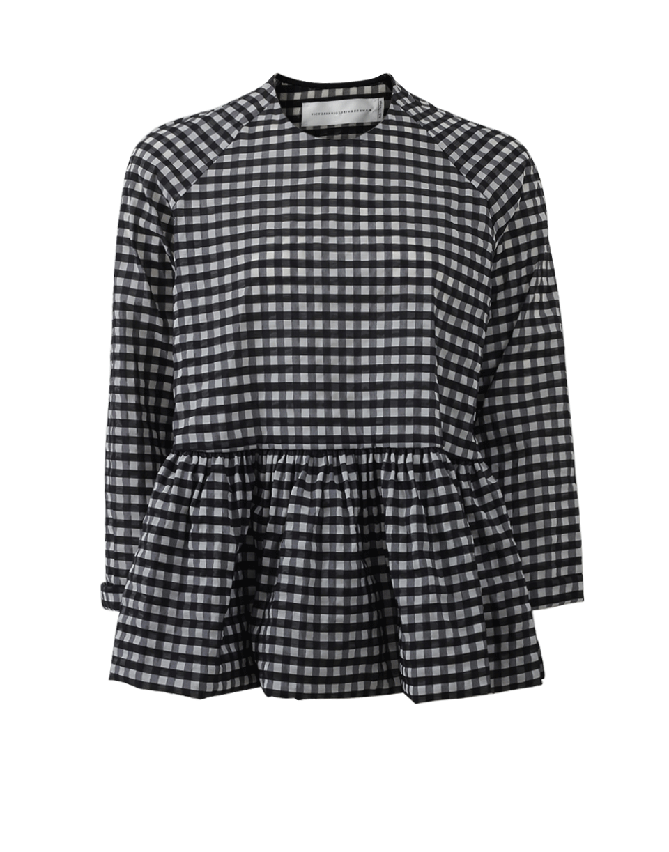 VICTORIA BY V. BECKHAM-Gingham Ruffle Peplum Top-