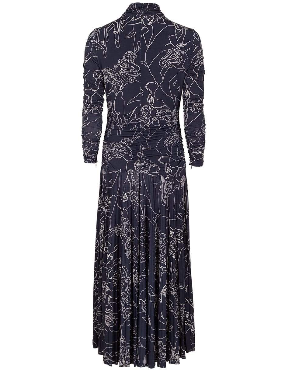 VICTORIA VICTORIA BECKHAM-Midnight Long Sleeve Pleated Print Dress-