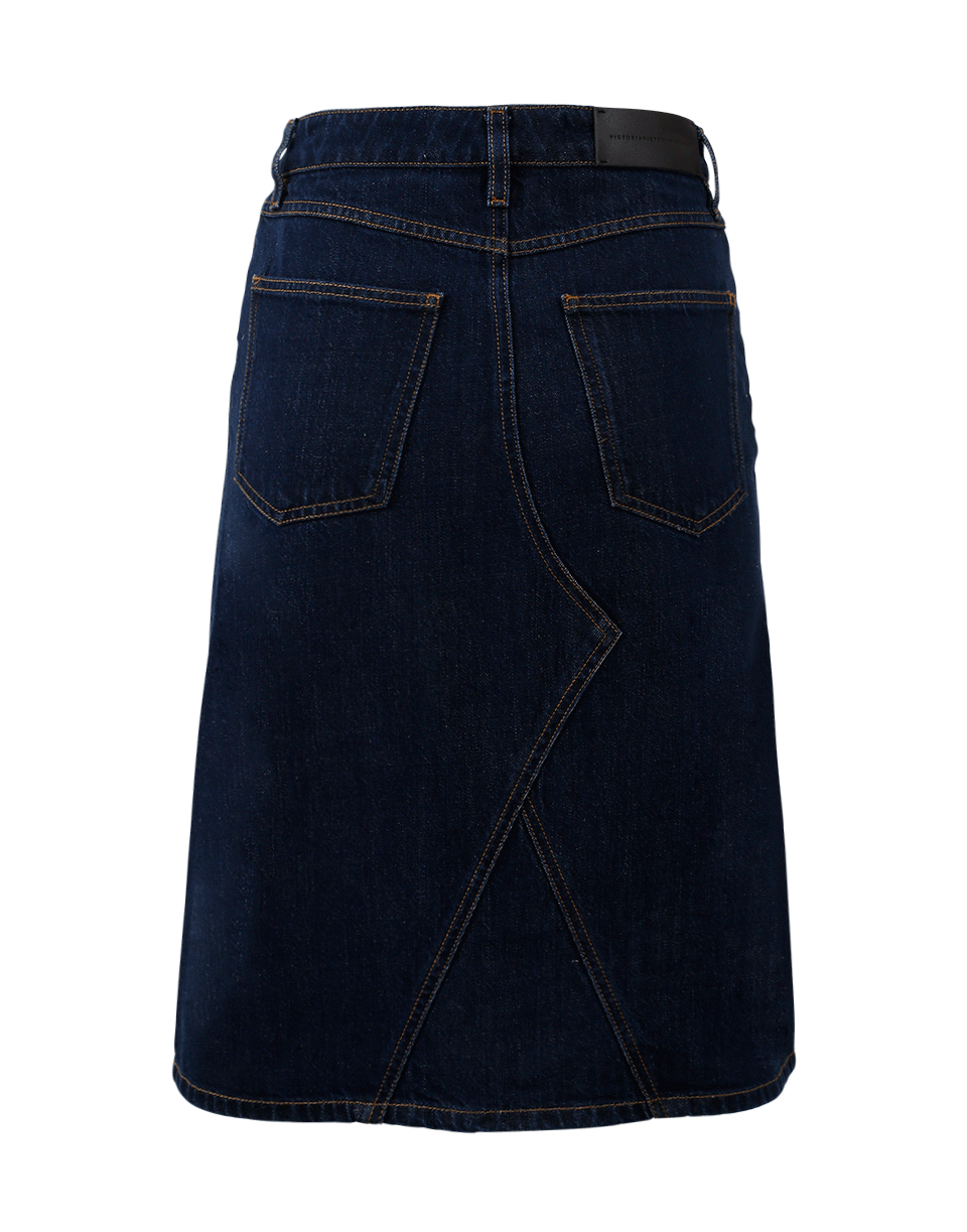 VICTORIA VICTORIA BECKHAM-Embroidered Denim Pencil Skirt-DENIM