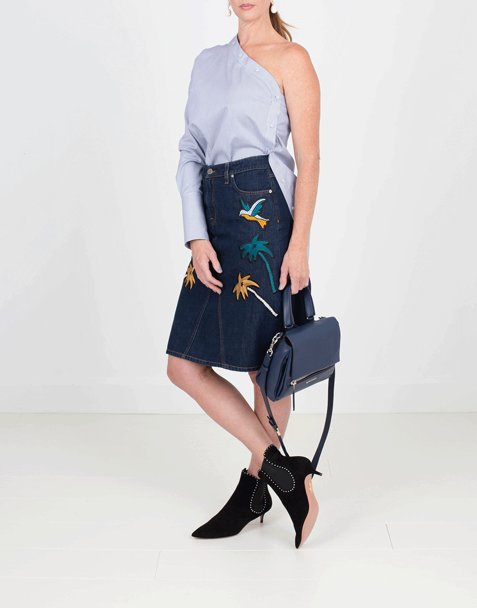 VICTORIA VICTORIA BECKHAM-Embroidered Denim Pencil Skirt-DENIM