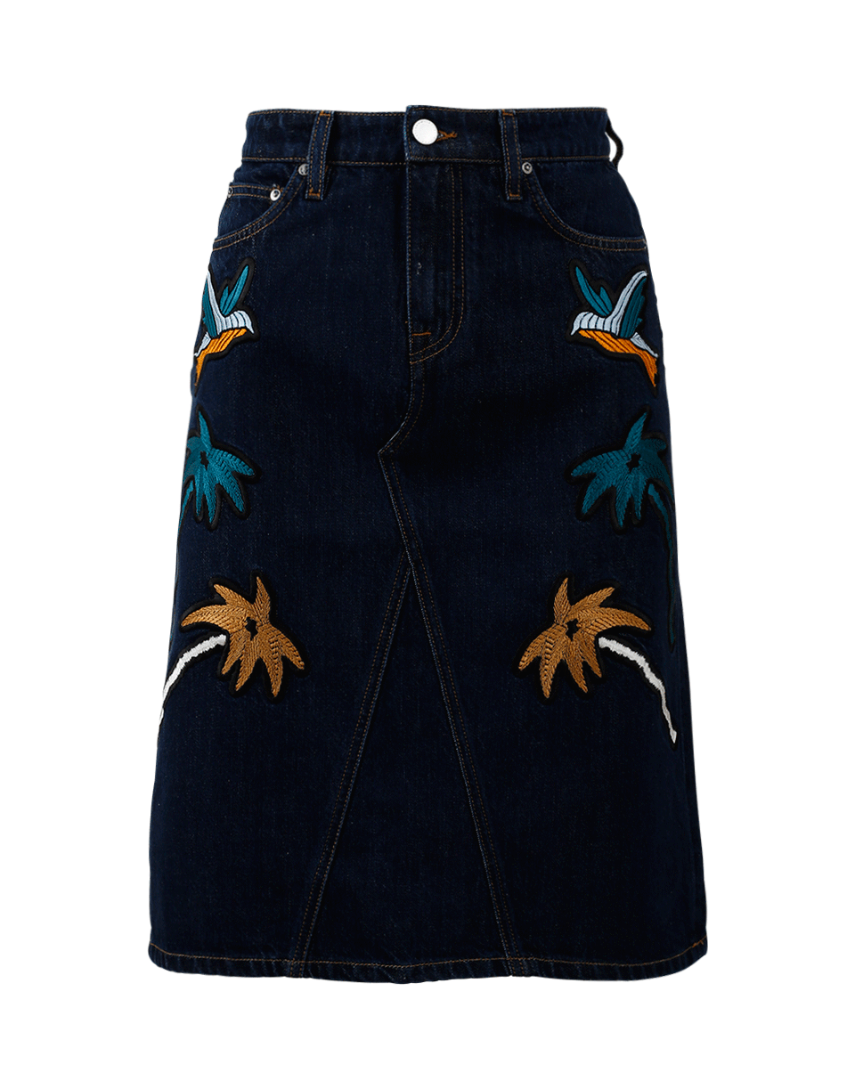 VICTORIA VICTORIA BECKHAM-Embroidered Denim Pencil Skirt-DENIM