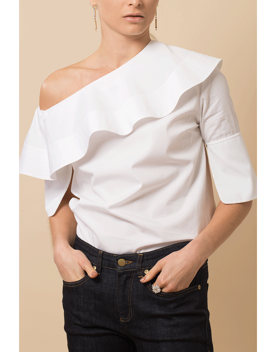 VICTORIA VICTORIA BECKHAM-Off the Shoulder Cotton Top-