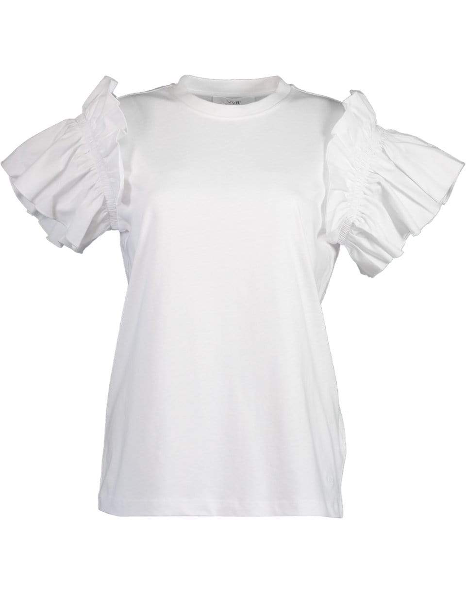 VICTORIA VICTORIA BECKHAM-White Ruffle Sleeve T-Shirt-