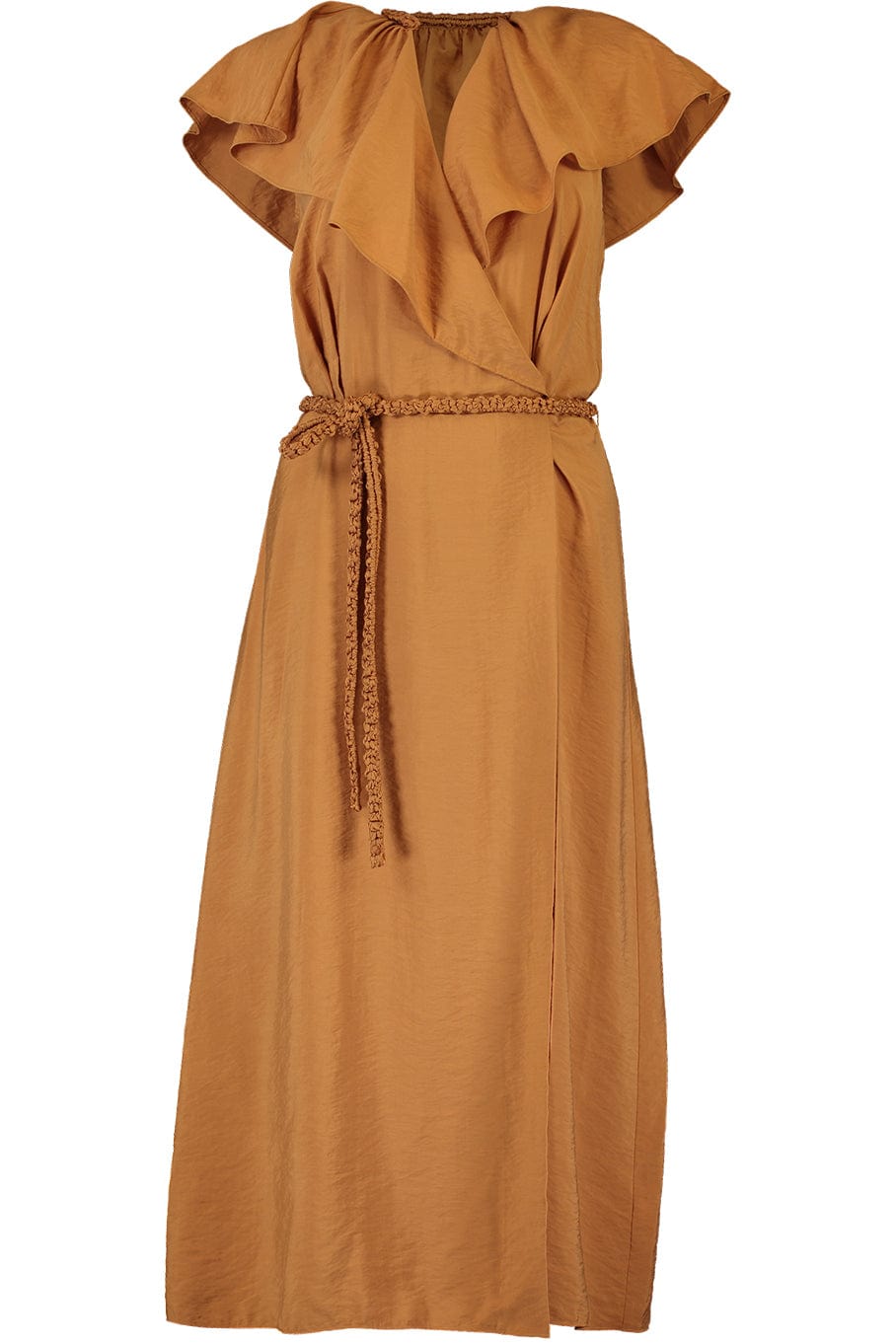 VINCE-Braid Trim Belted Wrap Dress-