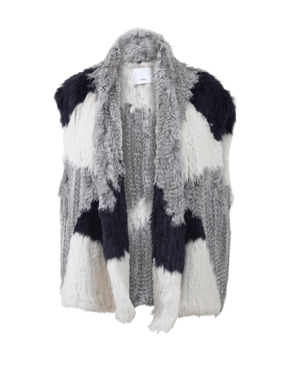 VINCE-Color Block Fur Vest-GREY
