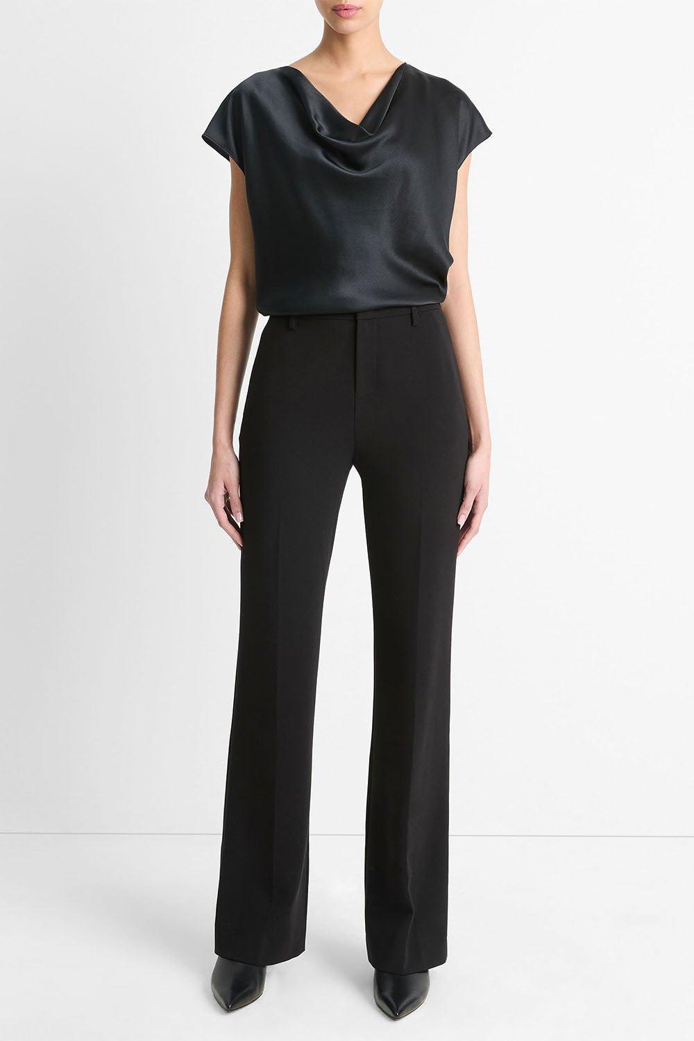 VINCE-Cowl Neck Cap Sleeve Blouse - Black-