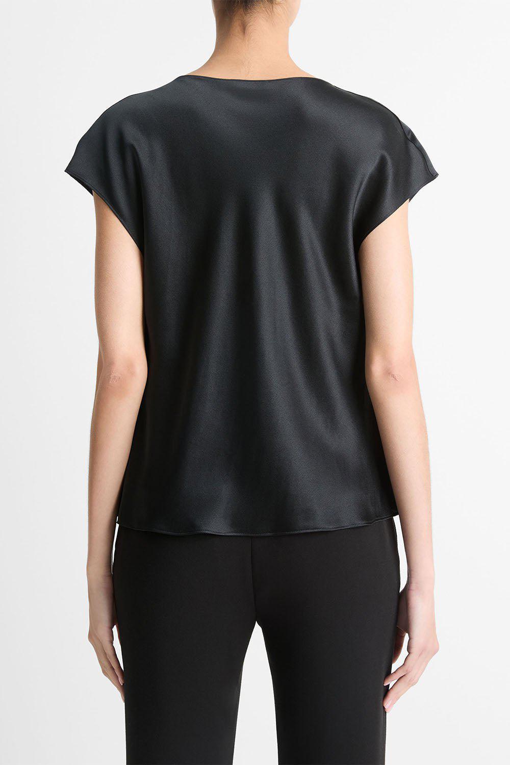 VINCE-Cowl Neck Cap Sleeve Blouse - Black-