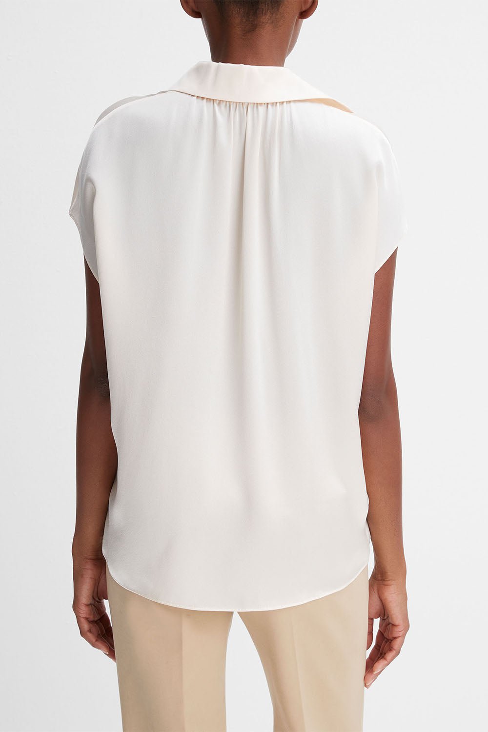 VINCE-Cap Sleeve Ruched Back Blouse - Chiffon-