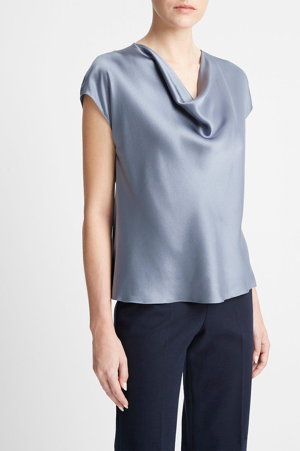 VINCE-Cowl Neck Cap Sleeve Blouse - Iris Water-