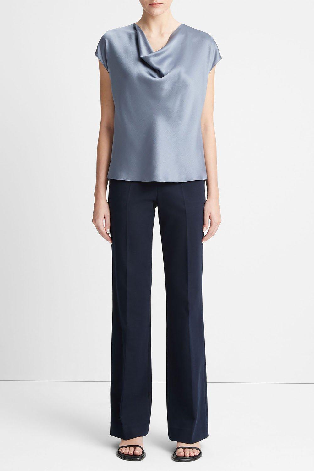 VINCE-Cowl Neck Cap Sleeve Blouse - Iris Water-