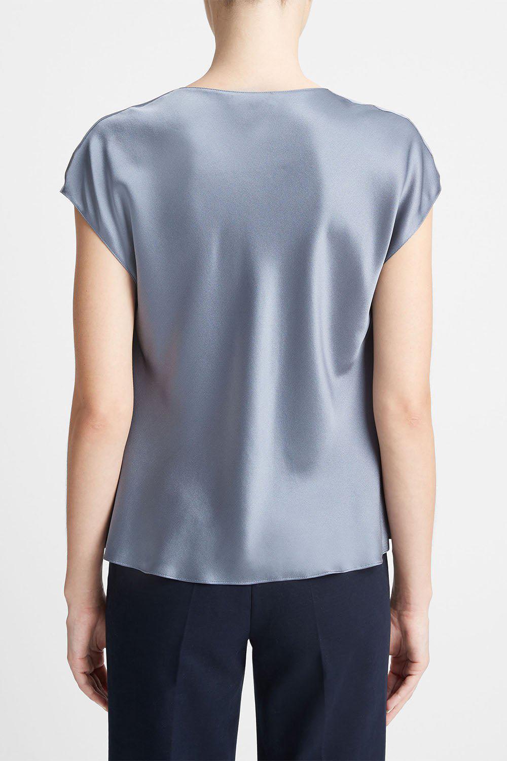 VINCE-Cowl Neck Cap Sleeve Blouse - Iris Water-