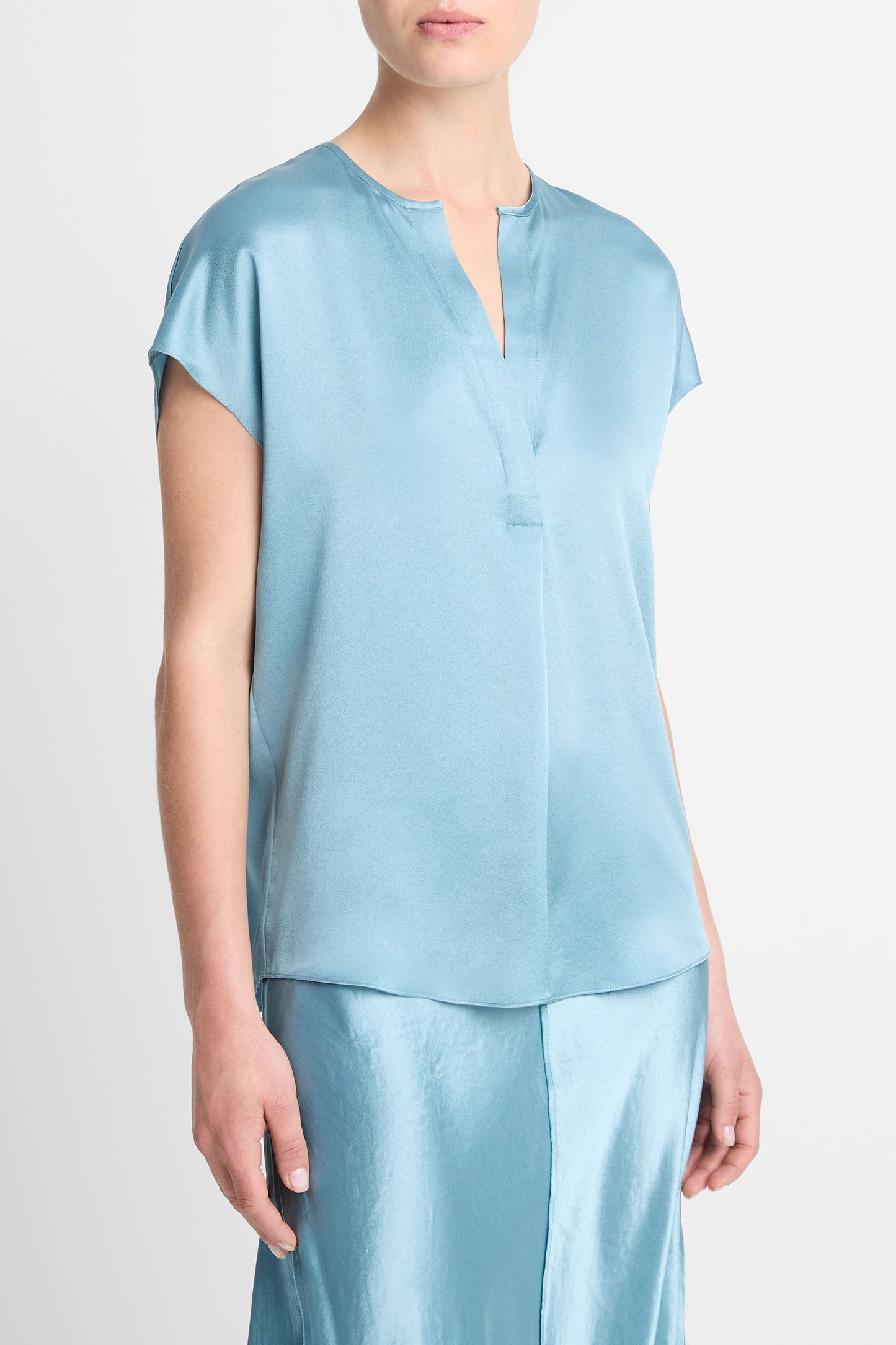 VINCE-Cap Sleeve Half Placket Blouse-