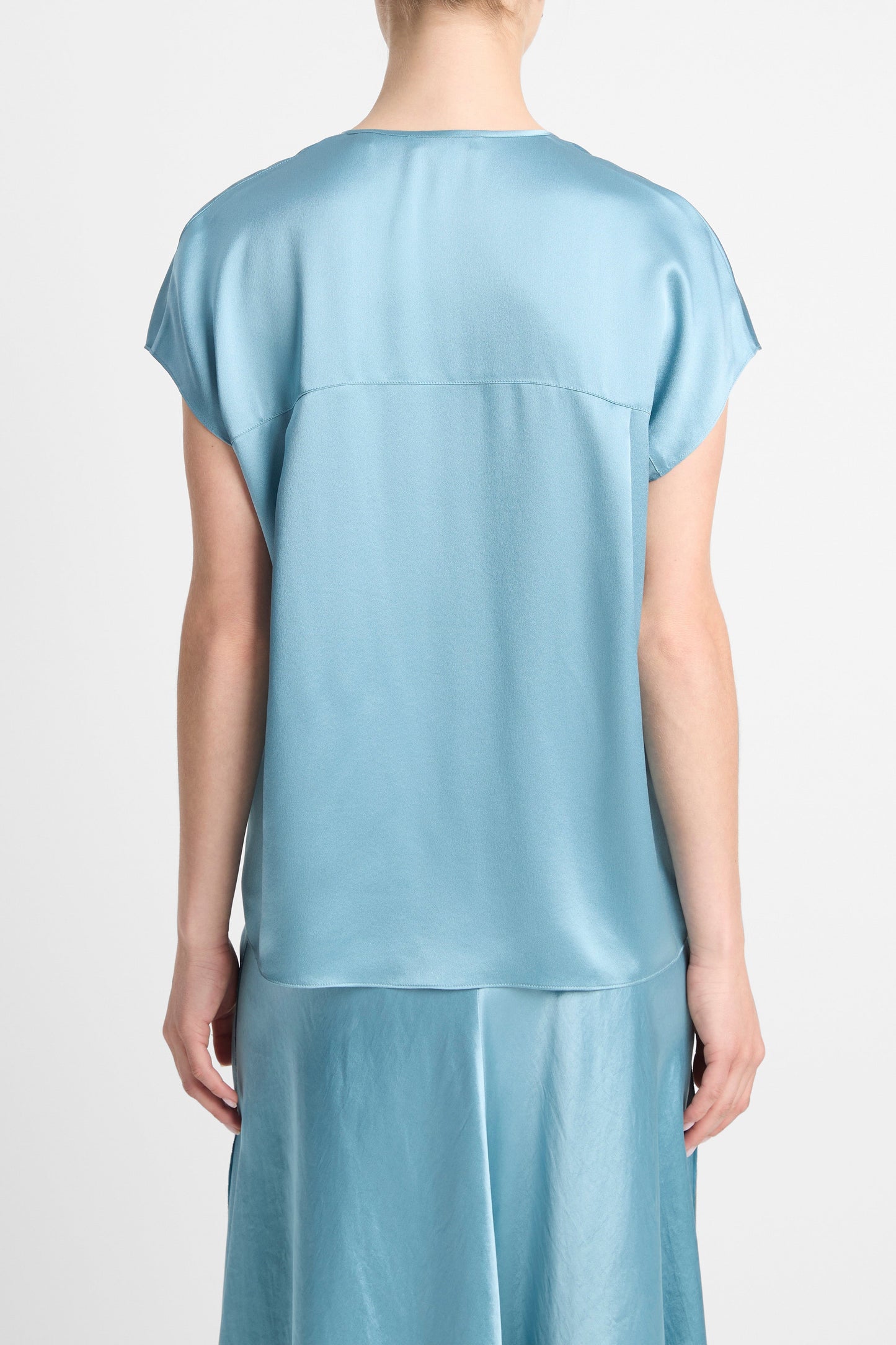 VINCE-Cap Sleeve Half Placket Blouse-