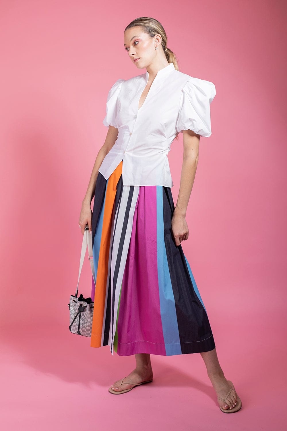 VINCE-Draped Puff Sleeve Blouse - White-