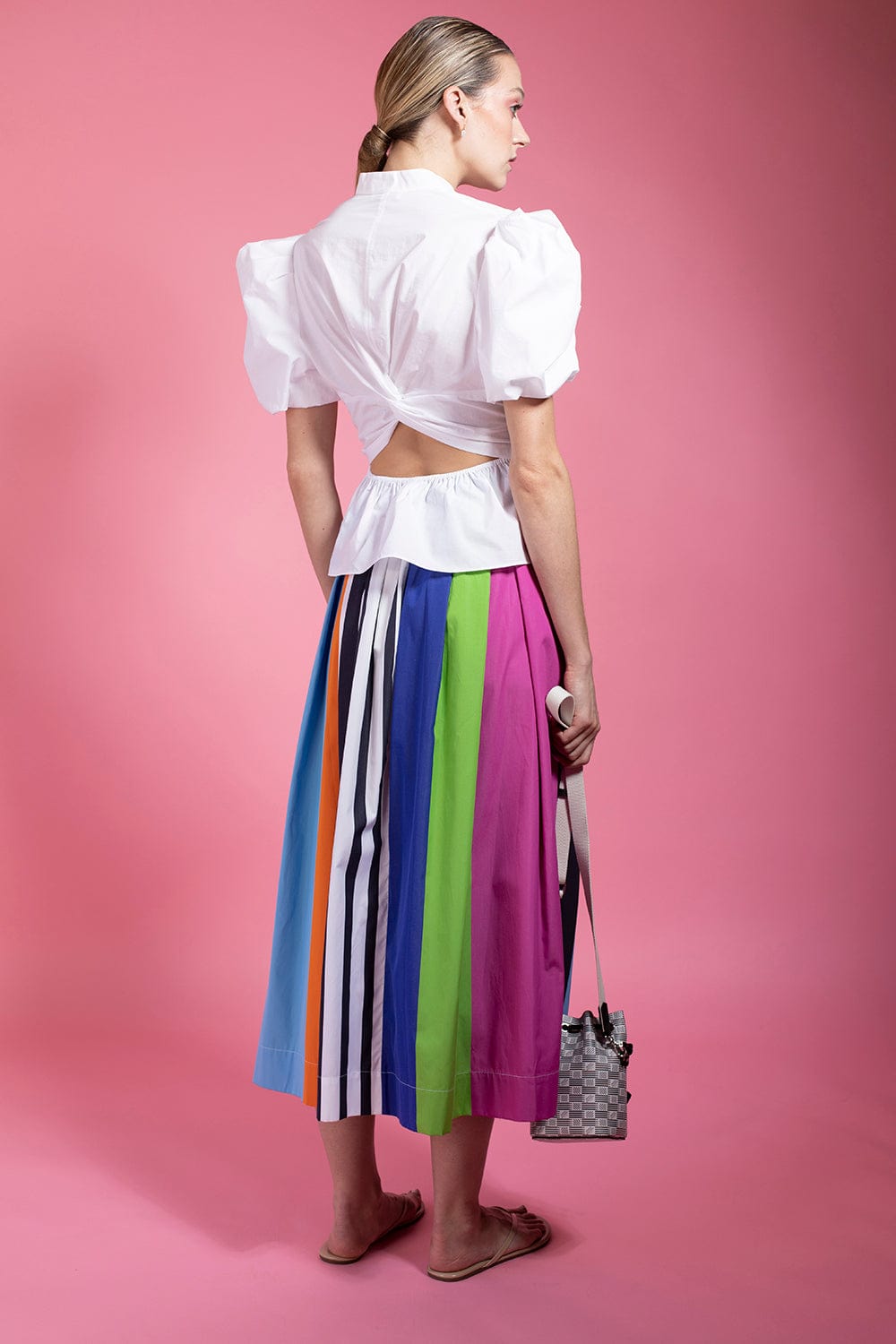 VINCE-Draped Puff Sleeve Blouse - White-