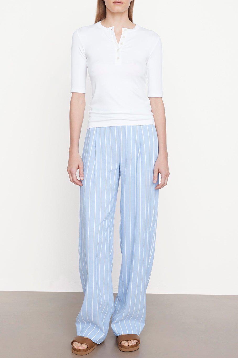 VINCE-Rib Elbow Sleeve Henley - Optic White-