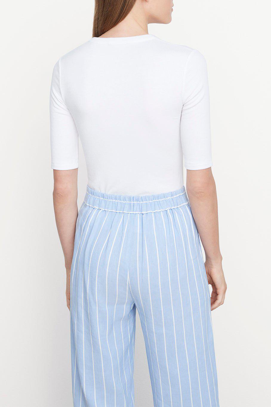 VINCE-Rib Elbow Sleeve Henley - Optic White-