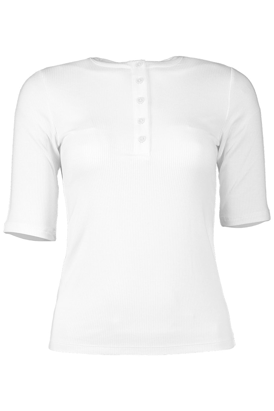 VINCE-Rib Elbow Sleeve Henley - Optic White-