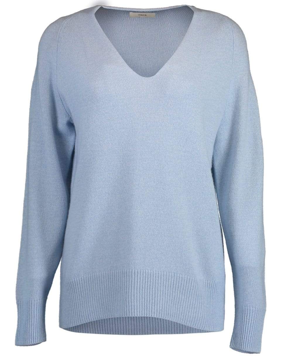 Powder Blue Marled V Neck Knit