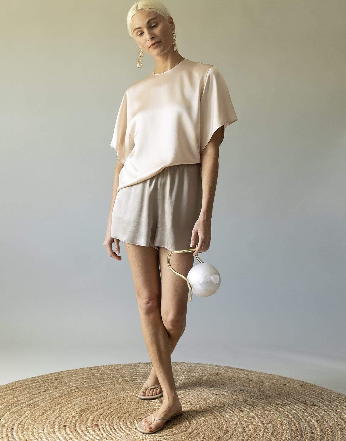 VINCE-Satin Flutter Sleeve Short Sleeve Blouse-