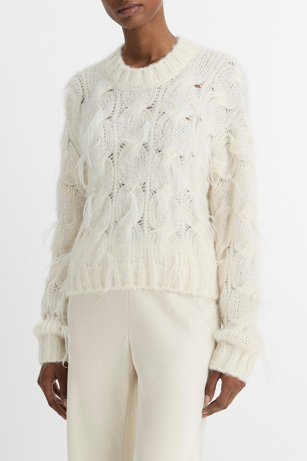 Appliquéd Cable-Knit Sweater-OFF WHITE-XS-CLOTHINGTOPSWEATER-VINCE
