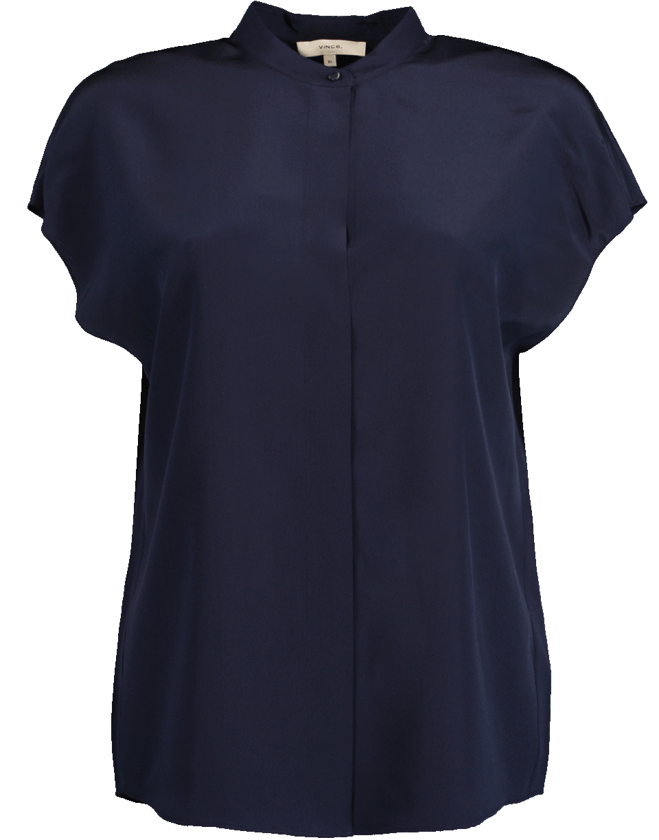 VINCE-Marine Back Slit Popover Blouse-