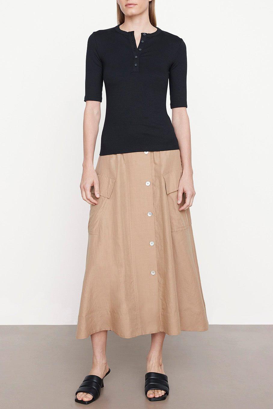 VINCE-Rib Elbow Sleeve Henley - Black-