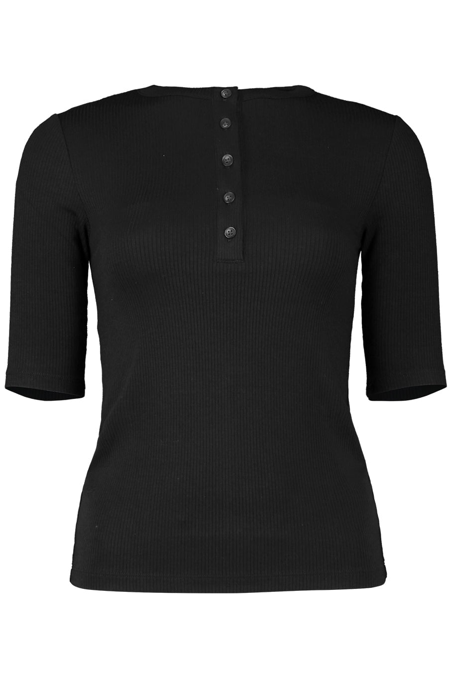 VINCE-Rib Elbow Sleeve Henley - Black-