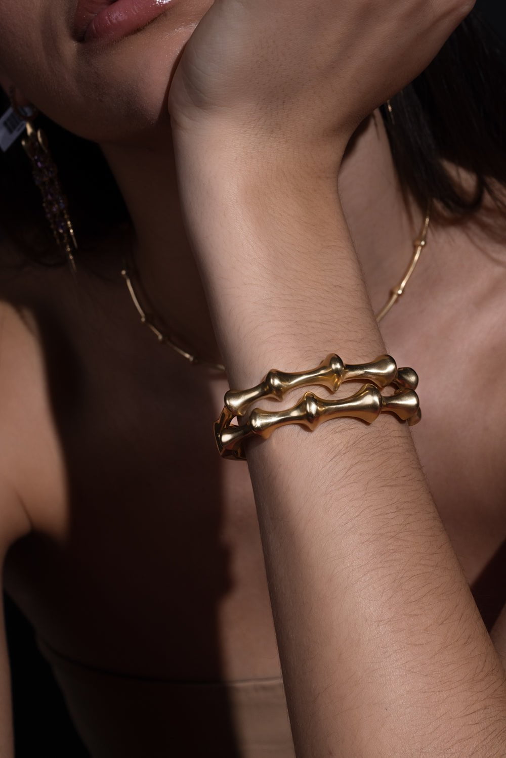 VRAM-Chrona Hinged Double Cuff Bracelet-YELLOW GOLD