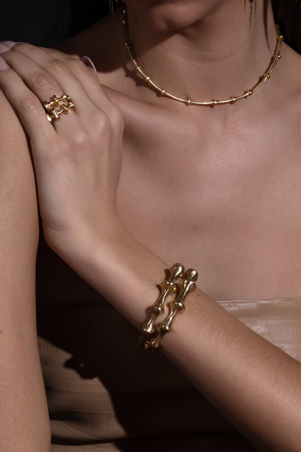 VRAM-Chrona Hinged Double Cuff Bracelet-YELLOW GOLD