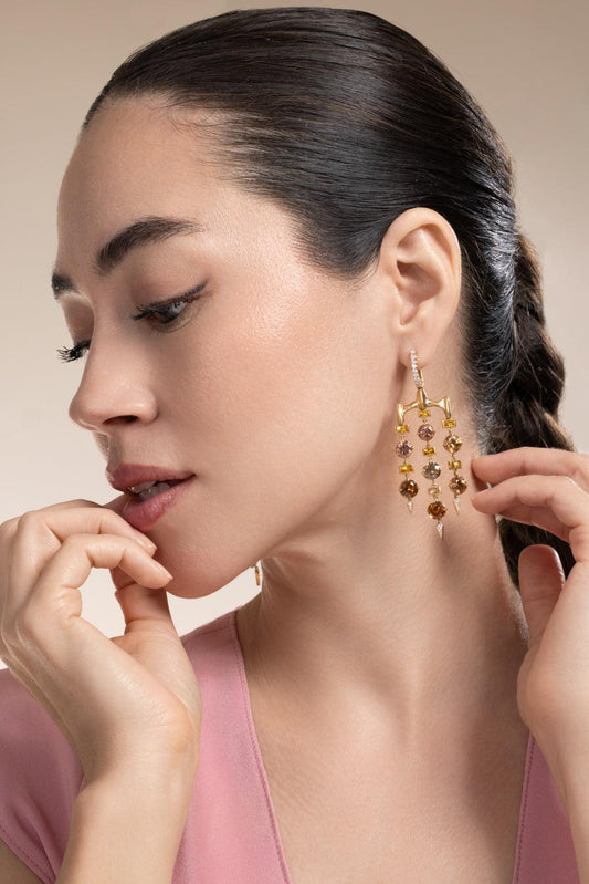 Orange Sapphire Chrona Chandelier Earrings-YELLOW GOLD-JEWELRYFINE JEWELEARRING-VRAM