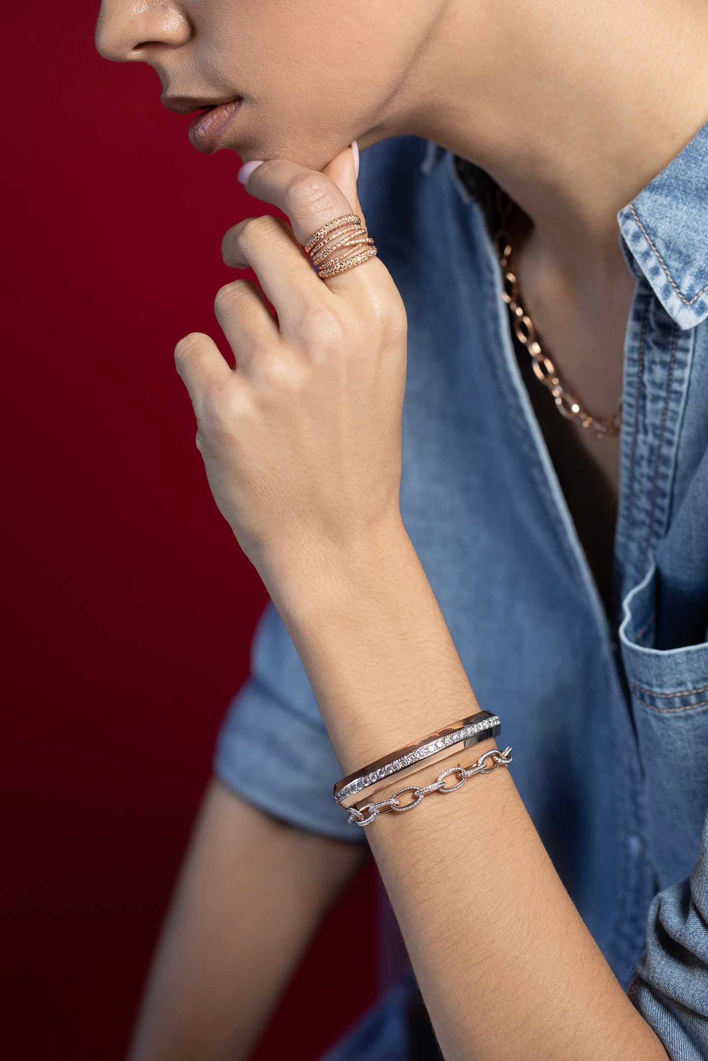 WALTERS FAITH-Garnett Diamond Chain Link Bracelet-ROSE GOLD