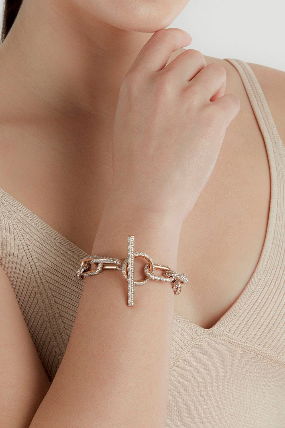 WALTERS FAITH-Saxon Jumbo Diamond Link Toggle Bracelet-ROSE GOLD