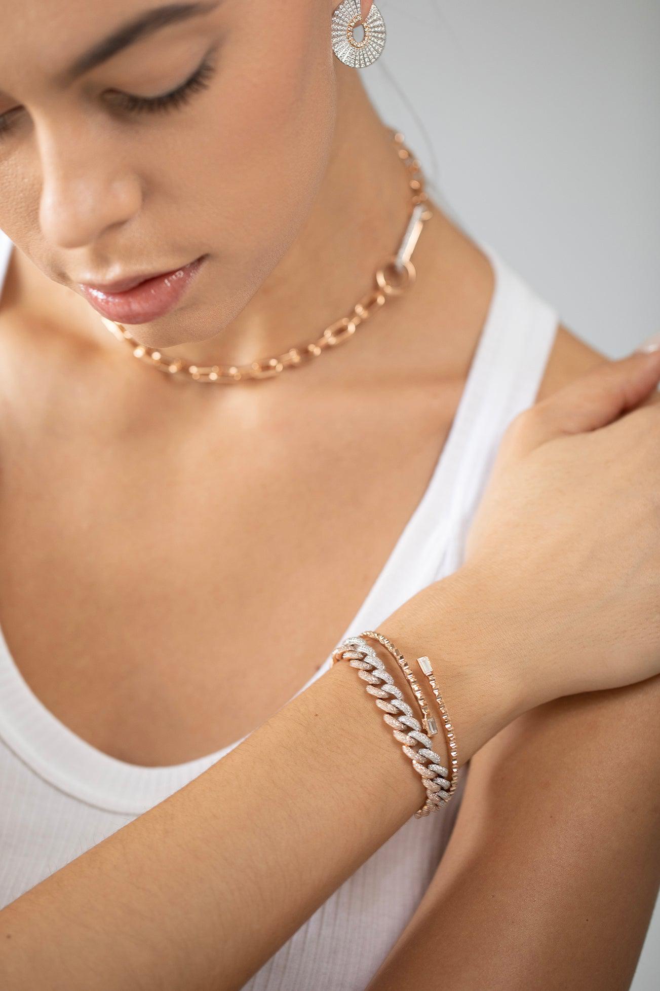 WALTERS FAITH-Baguette Diamond Fluted Coil Bracelet-ROSE GOLD