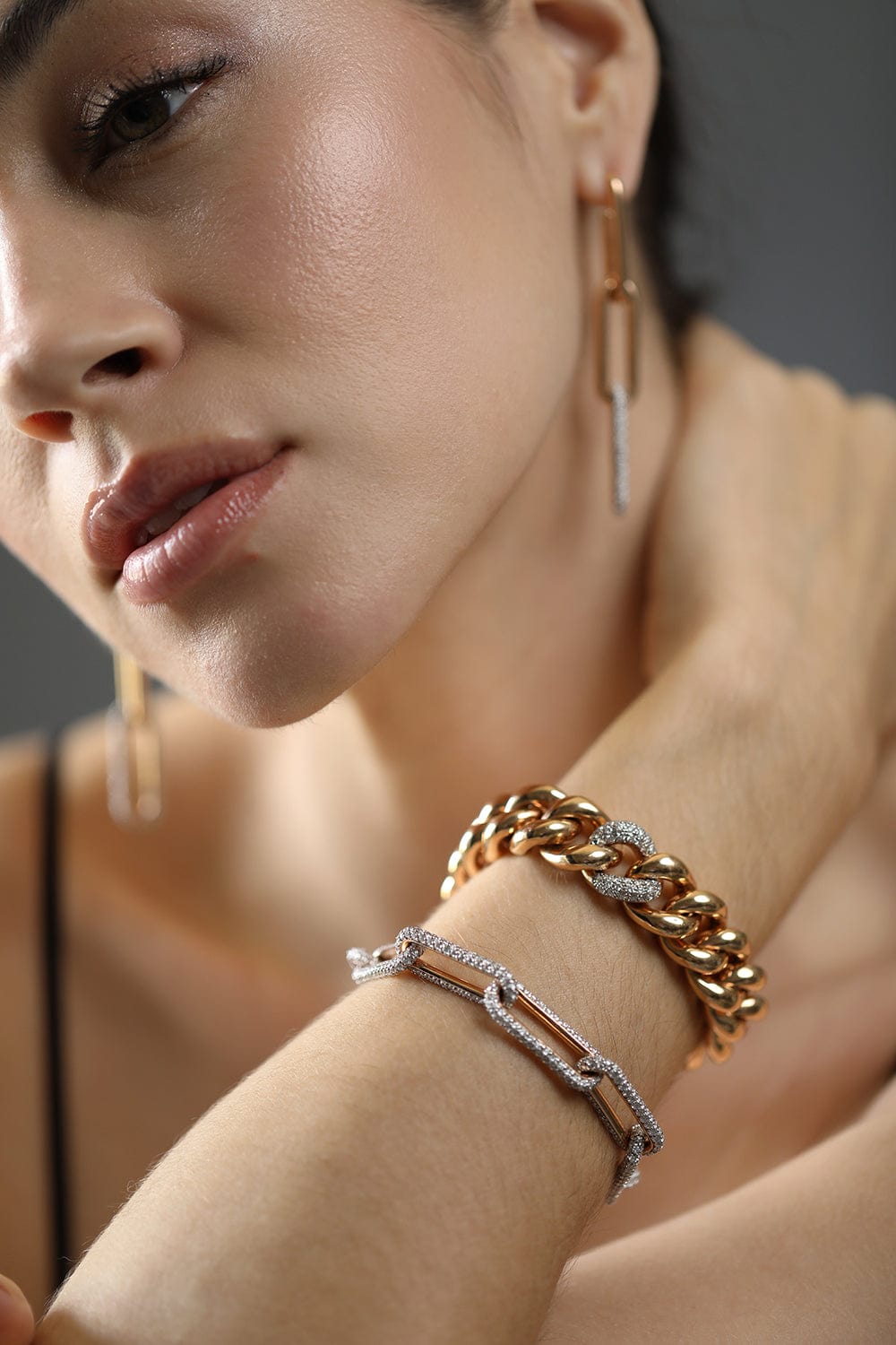 WALTERS FAITH-Saxon Jumbo Curb Link Diamond Bracelet-ROSE GOLD