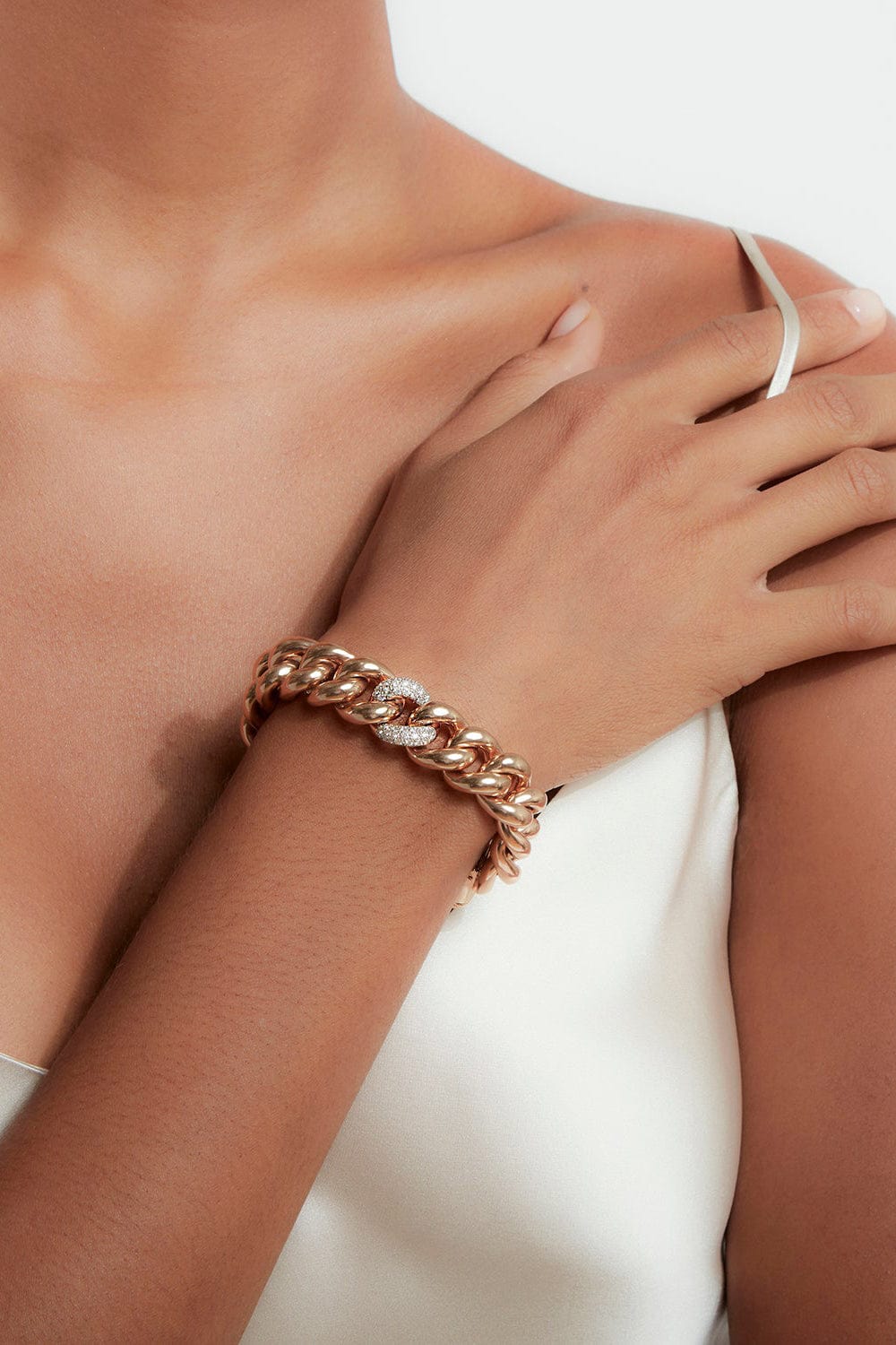 WALTERS FAITH-Saxon Jumbo Curb Link Diamond Bracelet-ROSE GOLD