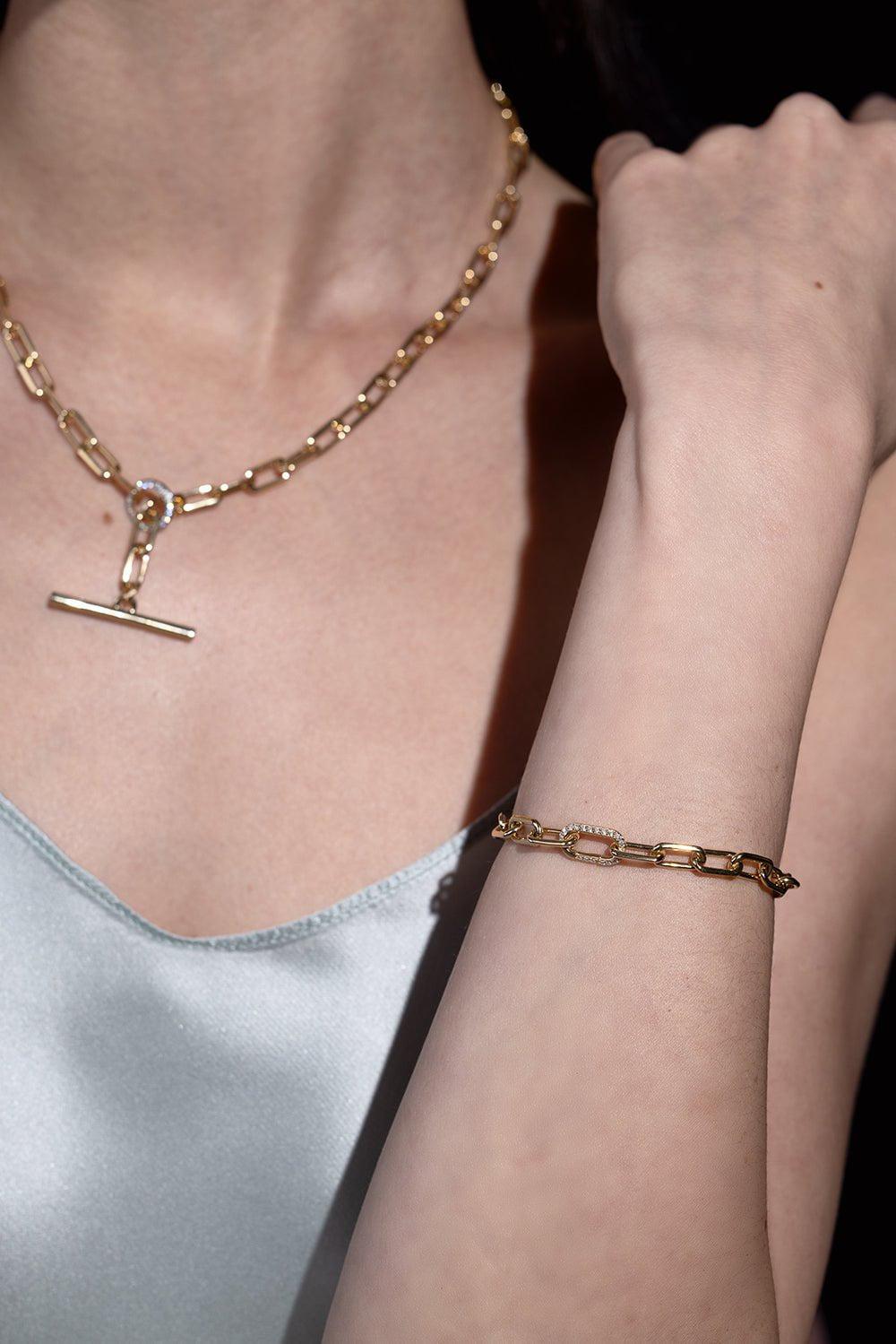 WALTERS FAITH-Saxon Chain Link Diamond Clasp Bracelet-YELLOW GOLD