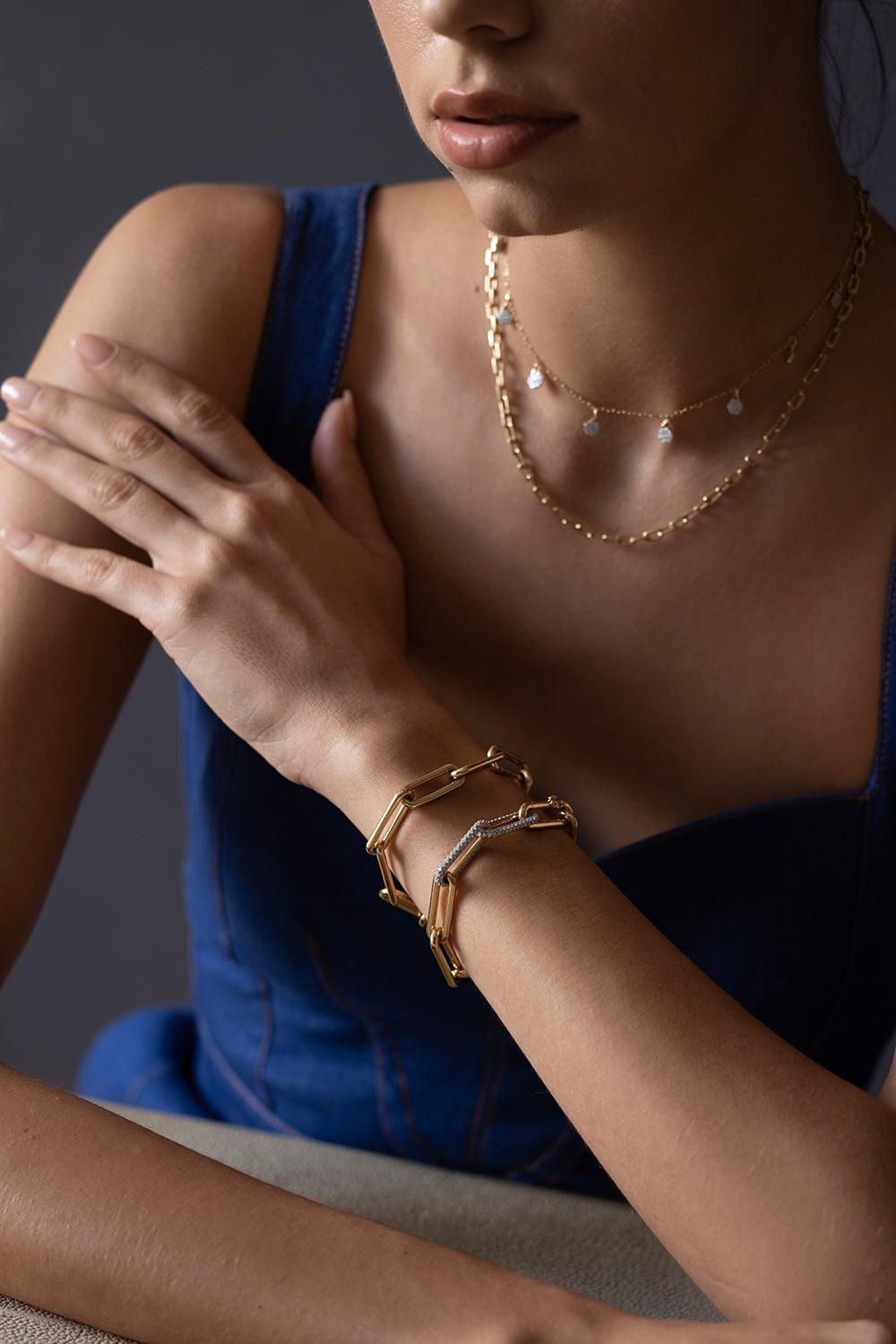 WALTERS FAITH-Saxon Elongated Diamond Link Bracelet-YELLOW GOLD