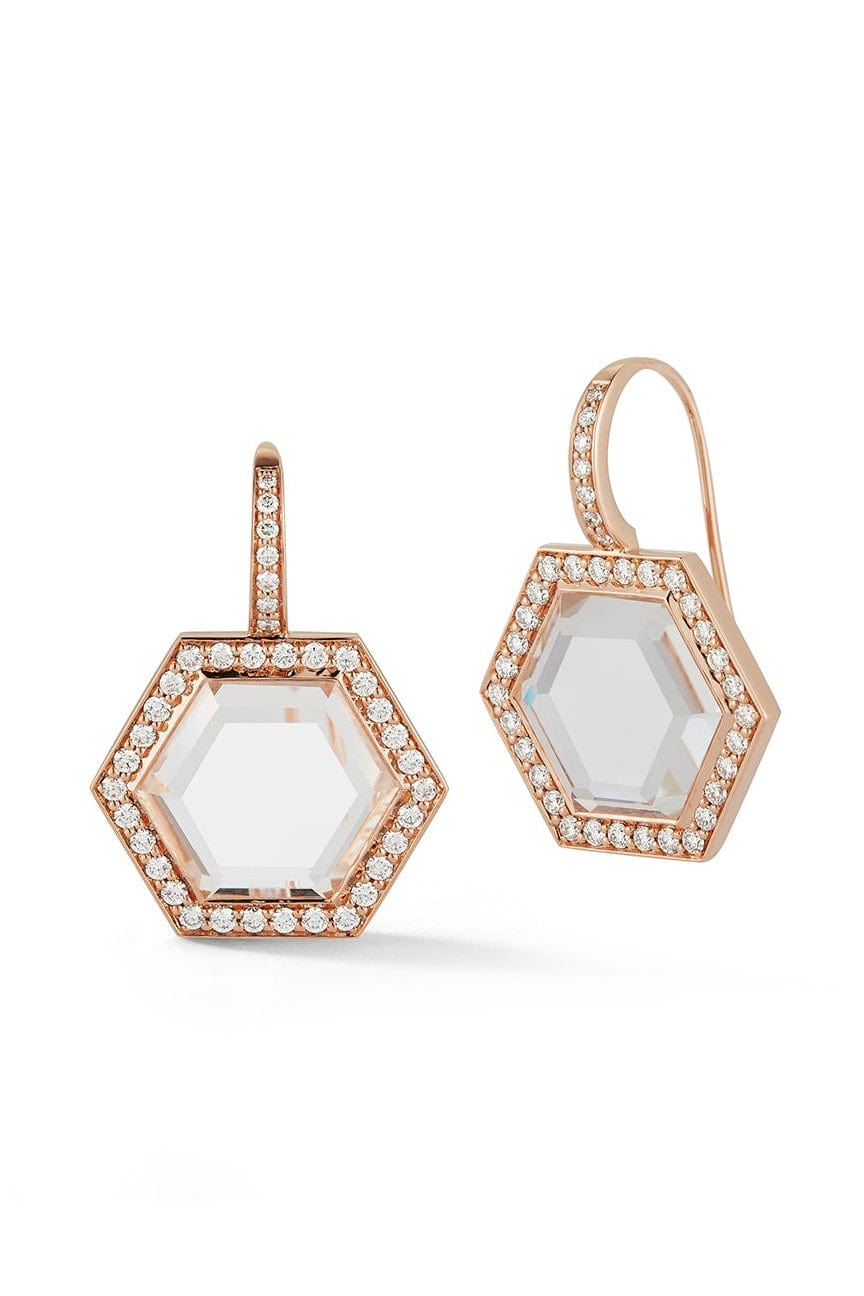 WALTERS FAITH-Bell Diamond and Rock Crystal Hexagon Drop Earrings-ROSE GOLD