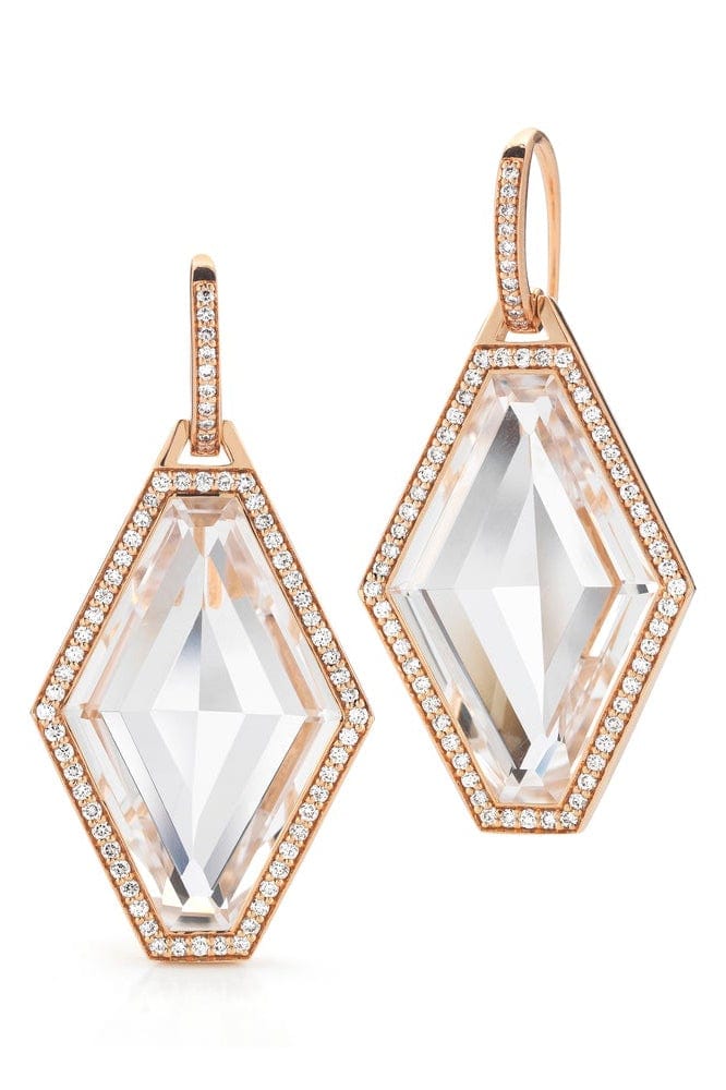 WALTERS FAITH-Bell Diamond Hexagon Rock Crystal Earrings-ROSE GOLD