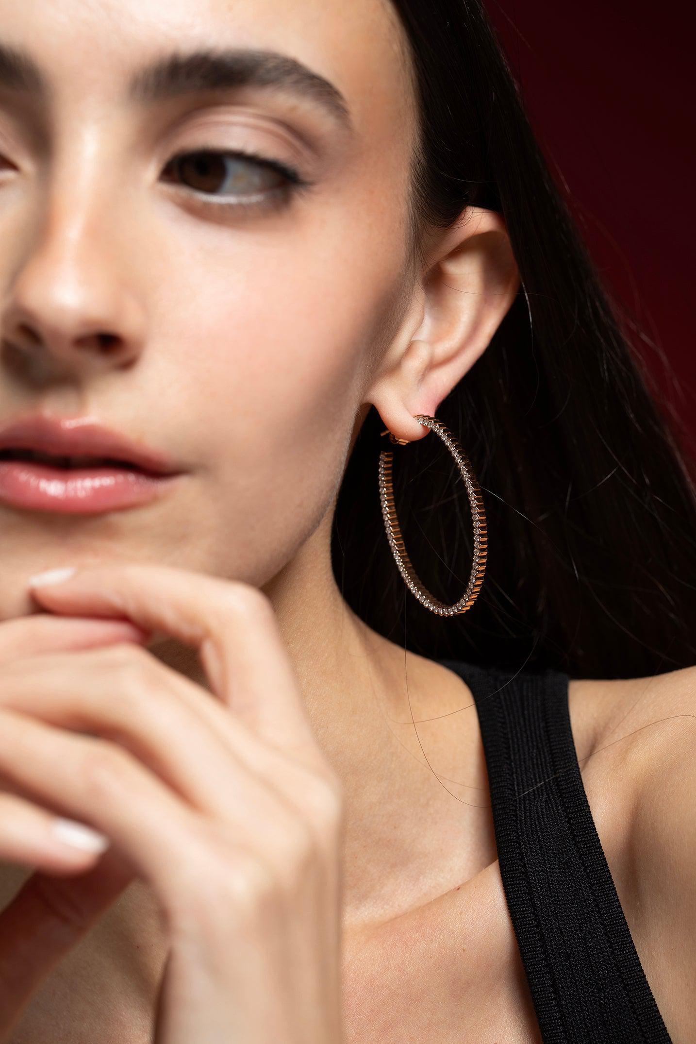 WALTERS FAITH-Clive Diamond Fluted Hoops-ROSE GOLD
