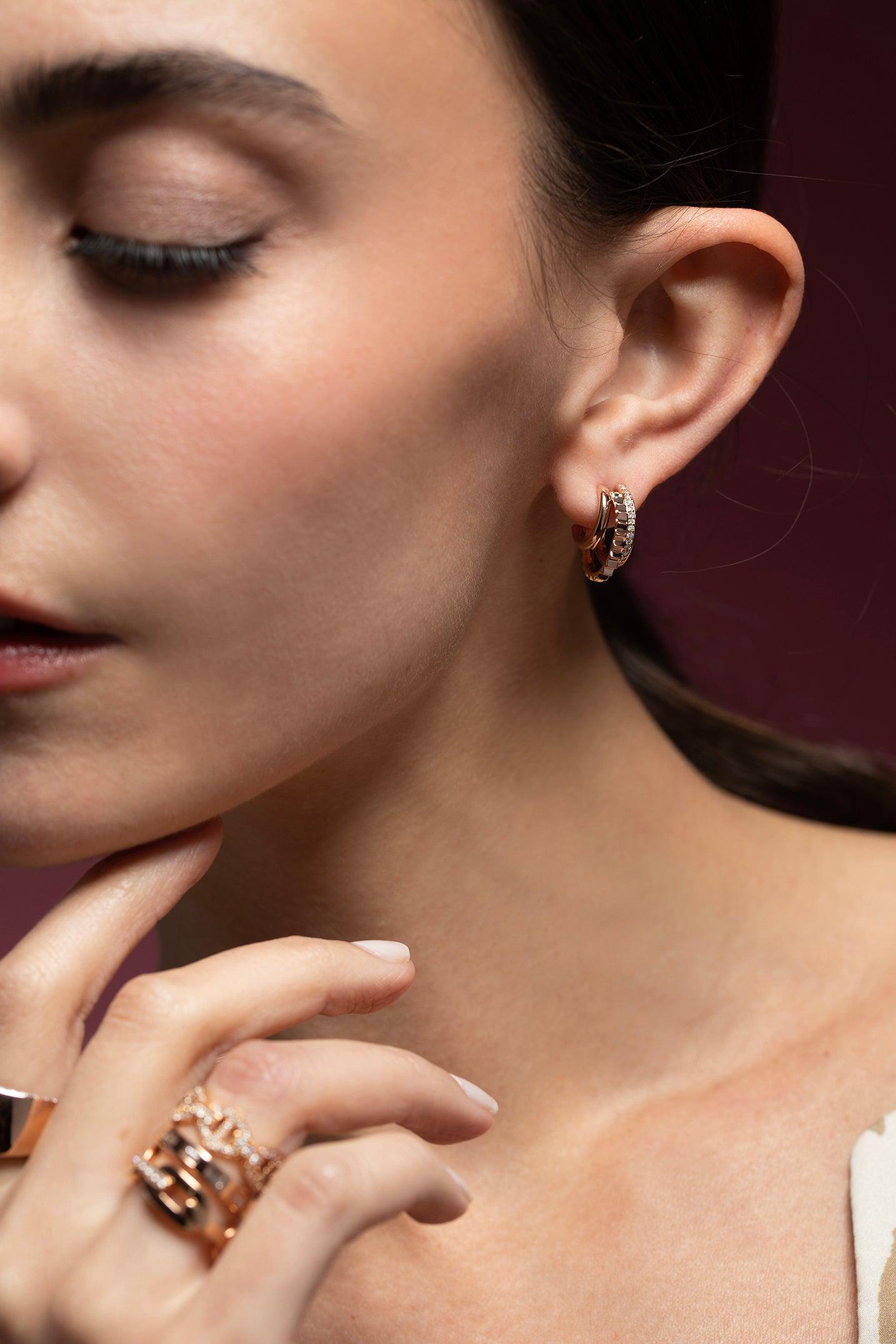 WALTERS FAITH-Clive Diamond Tripe Hoop Earrings-ROSE GOLD