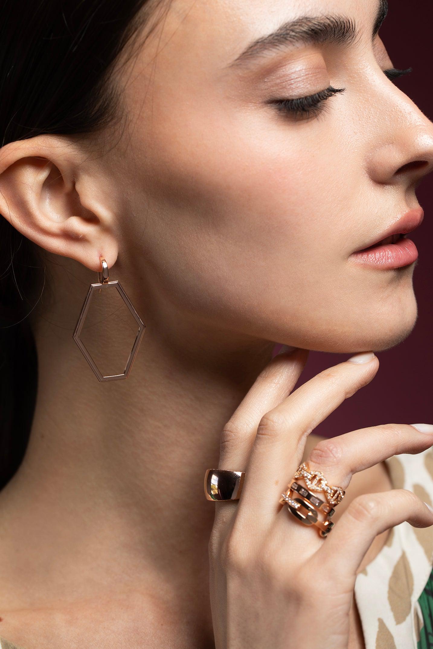 WALTERS FAITH-Keynes Medium Open Hexagon Earrings-ROSE GOLD