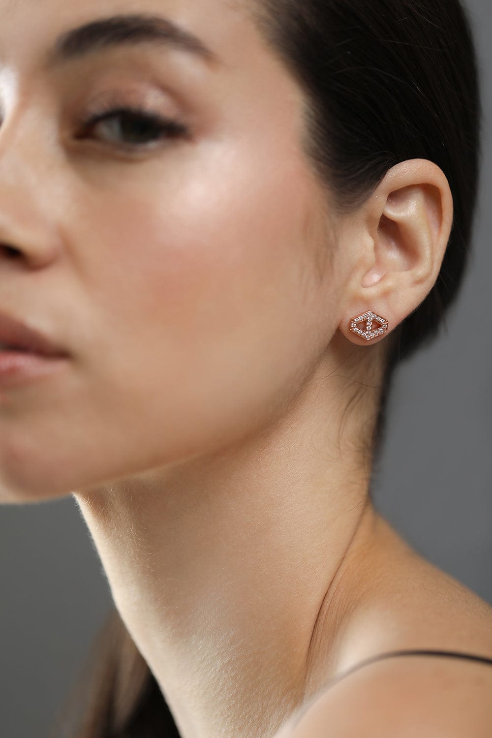 WALTERS FAITH-Keynes Small Signature Hexagon Diamond Studs-ROSE GOLD