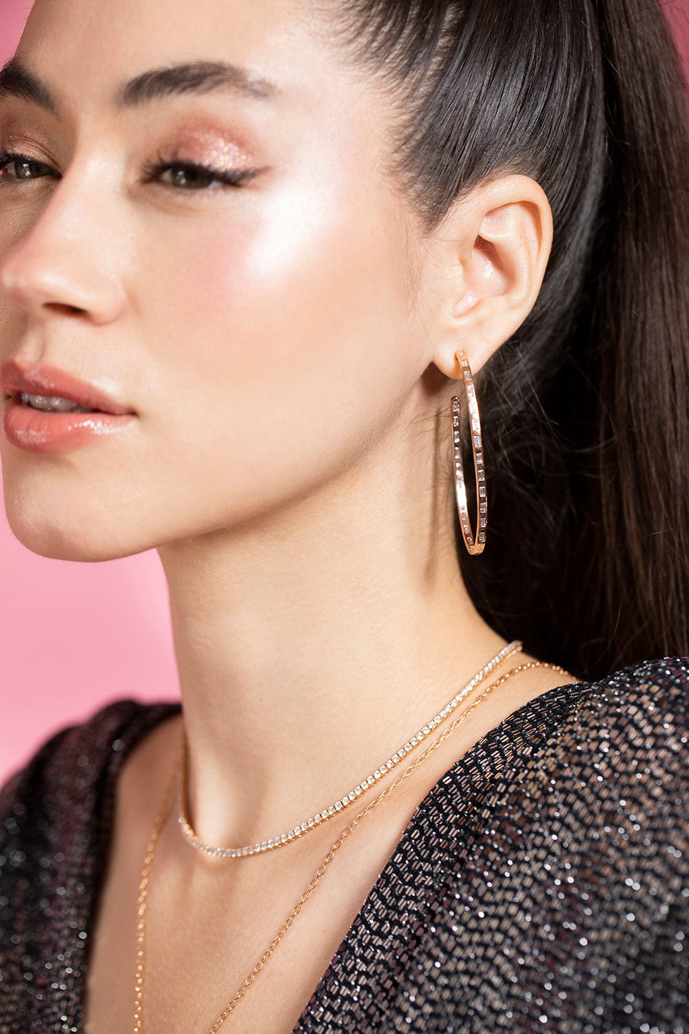 WALTERS FAITH-Ottoline Baguette Diamond Oval Hoops-ROSE GOLD