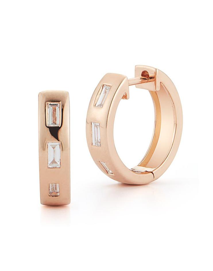 WALTERS FAITH-Ottoline Diamond Baguette Huggies-ROSE GOLD