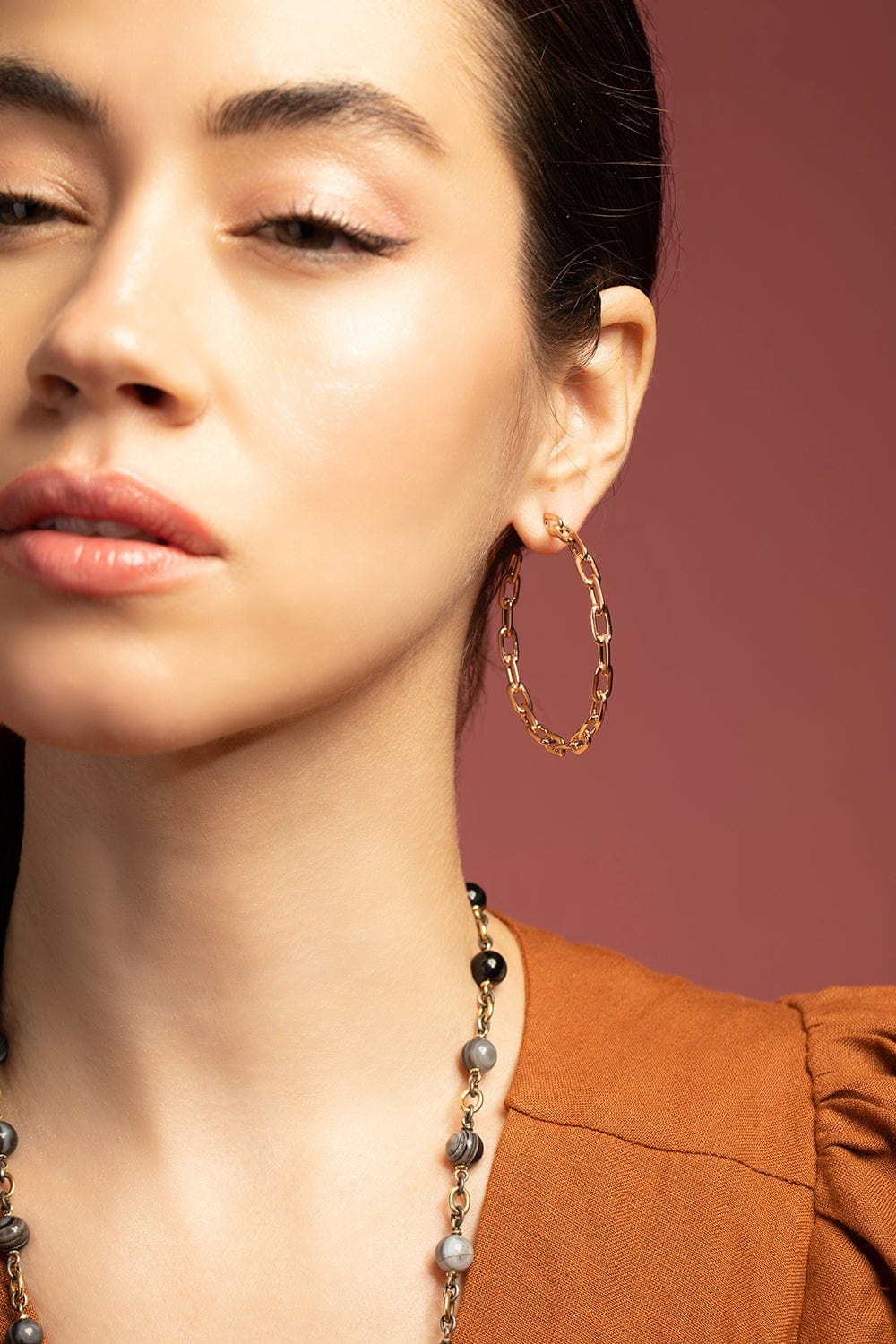 WALTERS FAITH-Saxon 2" Chain Link Hoop Earrings-ROSE GOLD