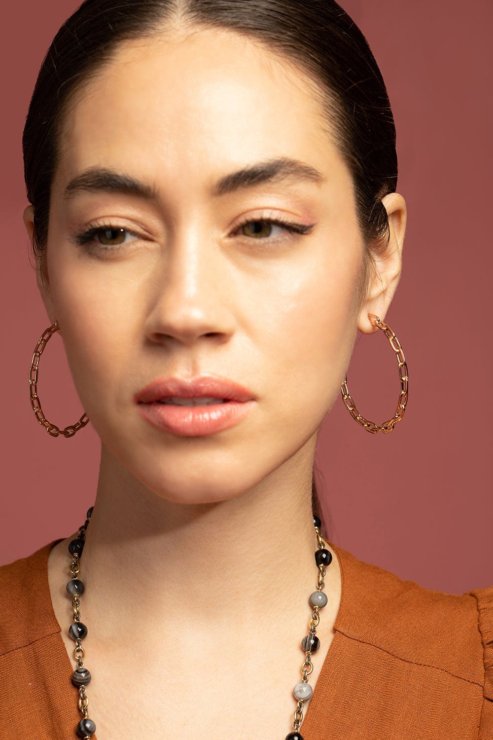 WALTERS FAITH-Saxon 2" Chain Link Hoop Earrings-ROSE GOLD