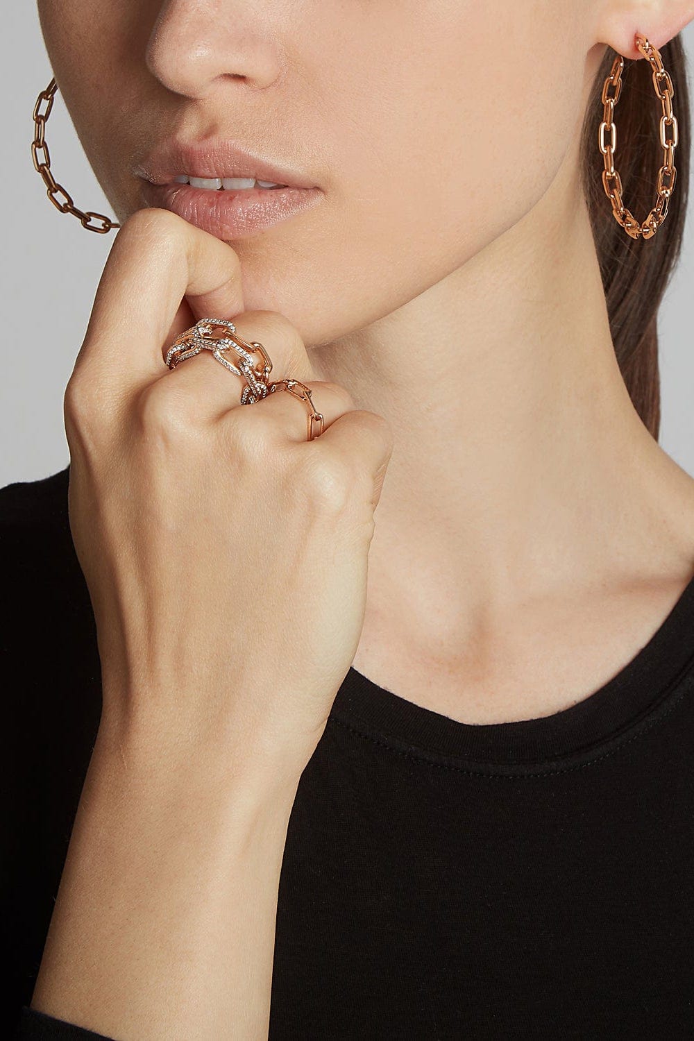 WALTERS FAITH-Saxon 2" Chain Link Hoop Earrings-ROSE GOLD