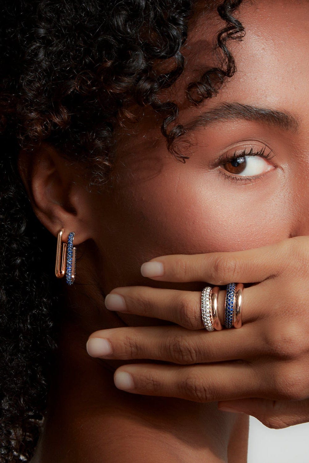 WALTERS FAITH-Saxon Blue Sapphire Chain Link Earrings-ROSE GOLD